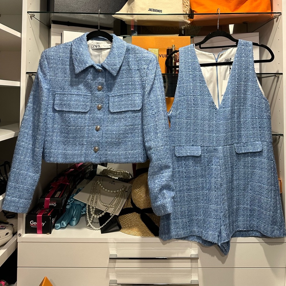 Women tweed blazer and romper Zara